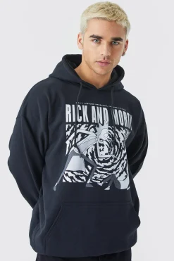 boohooMAN Oversized Rick And Morty Monochrome License Hoodie | UK| Hoodies & Sweatshirts