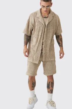 boohooMAN Oversized Ripple Pleated Shirt And Short Set | UK| Sets & Co-Ords