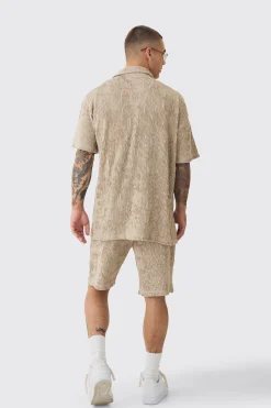 boohooMAN Oversized Ripple Pleated Shirt And Short Set | UK| Sets & Co-Ords