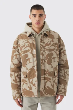 boohooMAN Oversized Ripstop Camo Trucker | UK| Coats & Jackets