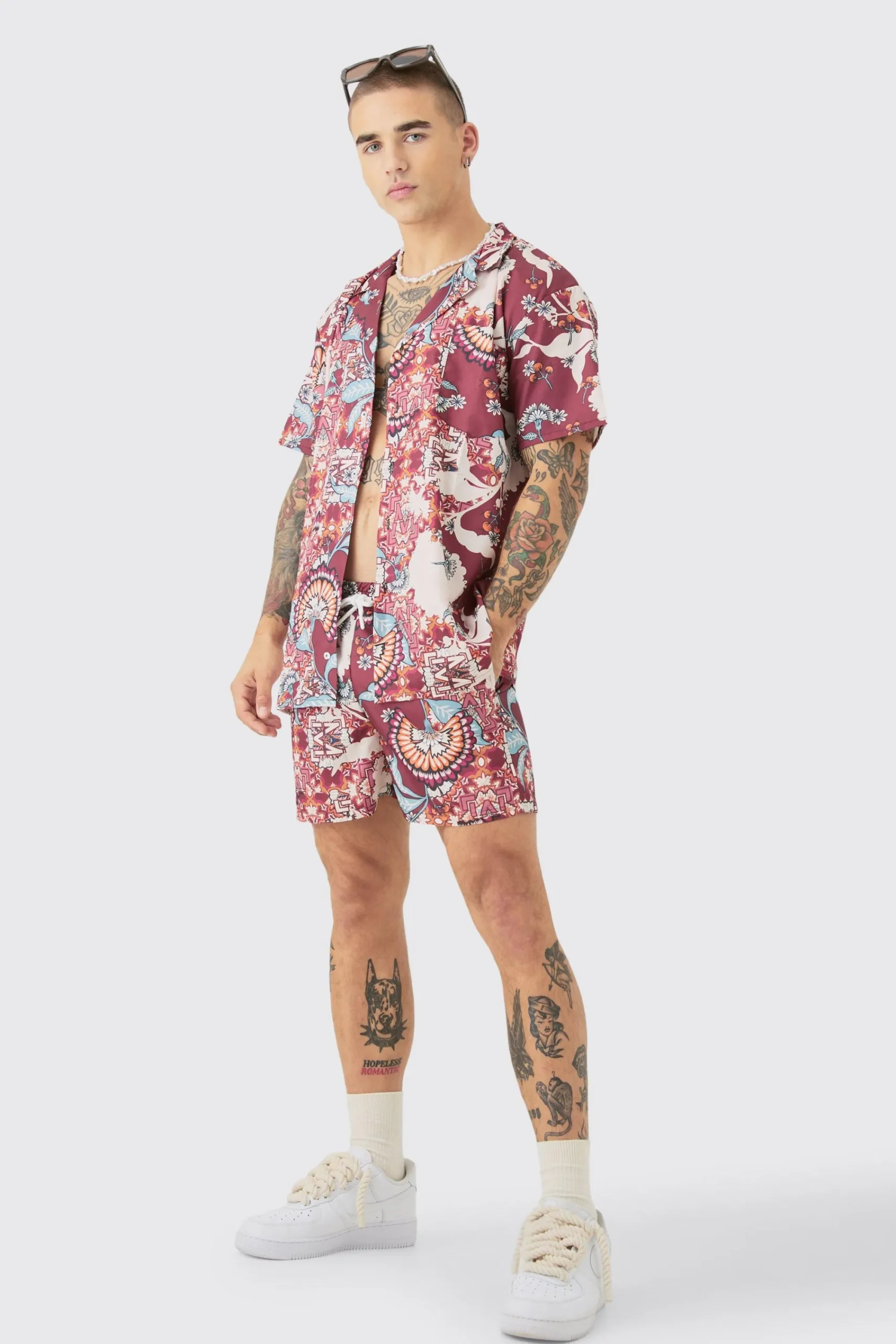 boohooMAN Oversized Ripstop Floral Shirt & Swim Short Set | UK| Sets & Co-Ords