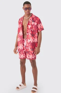 boohooMAN Oversized Ripstop Graffiti Shirt & Mid Swim Short Set | UK| Sets & Co-Ords