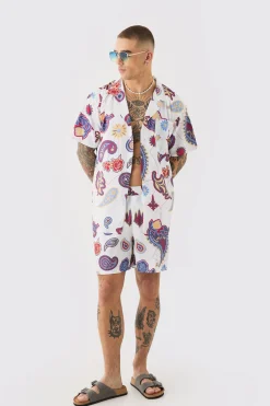 boohooMAN Oversized Ripstop Paisley Shirt & Mid Swim Short Set | UK| Sets & Co-Ords