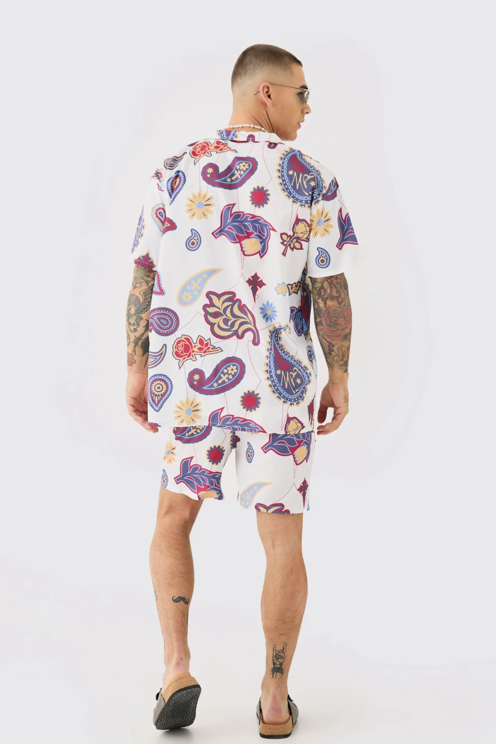 boohooMAN Oversized Ripstop Paisley Shirt & Mid Swim Short Set | UK| Sets & Co-Ords