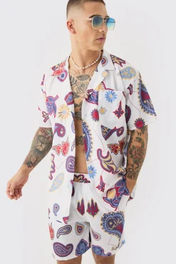 boohooMAN Oversized Ripstop Paisley Shirt & Mid Swim Short Set | UK| Sets & Co-Ords