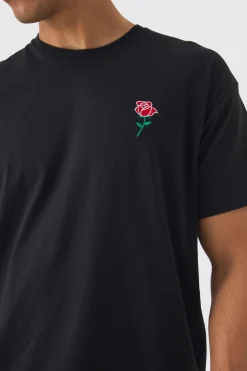 Oversized Rose Embroidered T-shirt | UK^boohooMAN Sale