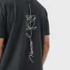 Oversized Rose Stencil Graphic T-shirt | UK^boohooMAN Clearance