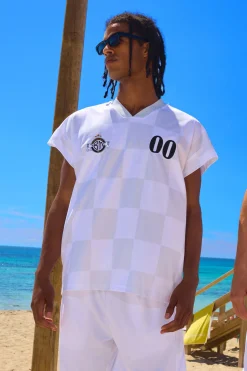 Oversized Rugby Dropped Shoulder Checkerboard Pique T-shirt | UK^boohooMAN Best