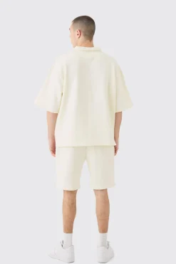 boohooMAN Oversized Rugby Revere Half Sleeve Sweat & Shorts Set | UK| Tracksuits