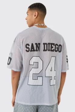 Oversized San Diego Graphic Mesh Half Sleeve T-shirt | UK^boohooMAN Outlet