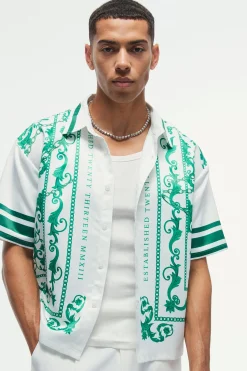 Oversized Satin Border Print Boxy Shirt | UK^boohooMAN Outlet