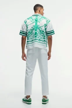 Oversized Satin Border Print Boxy Shirt | UK^boohooMAN Outlet