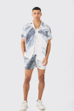 boohooMAN Oversized Satin Branch Print Shirt And Short | UK| Sets & Co-Ords