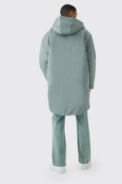 boohooMAN Oversized Satin Padded Longline Parka In | UK| Coats & Jackets