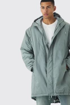 boohooMAN Oversized Satin Padded Longline Parka In | UK| Coats & Jackets
