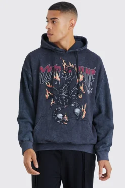 boohooMAN Oversized Scorpion Wash Graphic Hoodie | UK| Hoodies & Sweatshirts