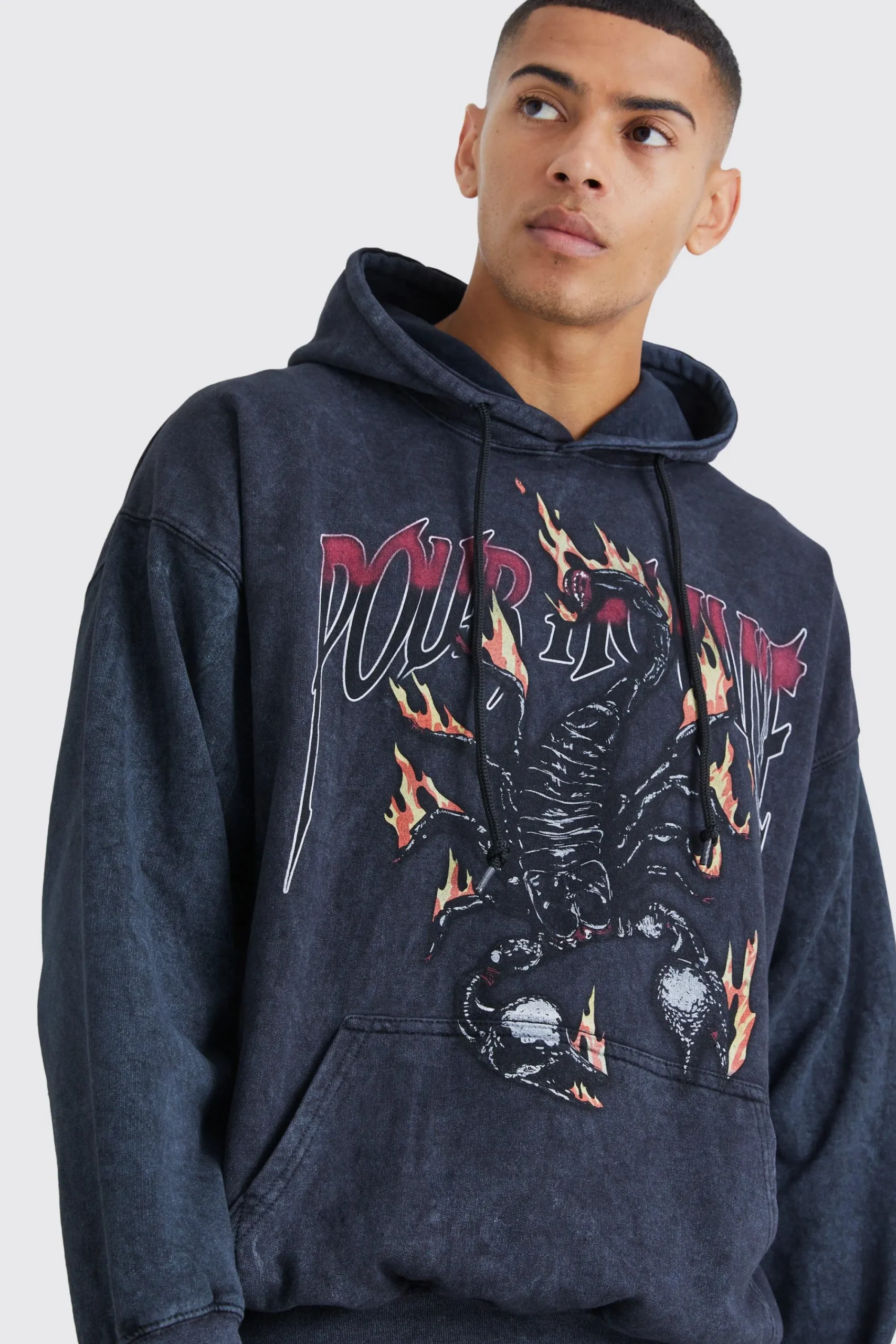 boohooMAN Oversized Scorpion Wash Graphic Hoodie | UK| Hoodies & Sweatshirts