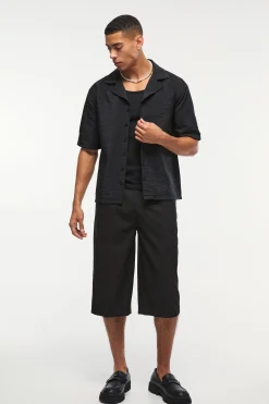 boohooMAN Oversized Seersucker Stripe Revere Shirt & Relaxed Short Set | UK| Sets & Co-Ords