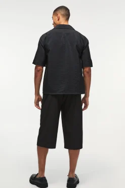 boohooMAN Oversized Seersucker Stripe Revere Shirt & Relaxed Short Set | UK| Sets & Co-Ords