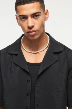 boohooMAN Oversized Seersucker Stripe Revere Shirt & Relaxed Short Set | UK| Sets & Co-Ords