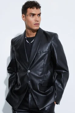 boohooMAN Oversized Shawl Collar Pu Blazer | UK| Suits & Tailoring