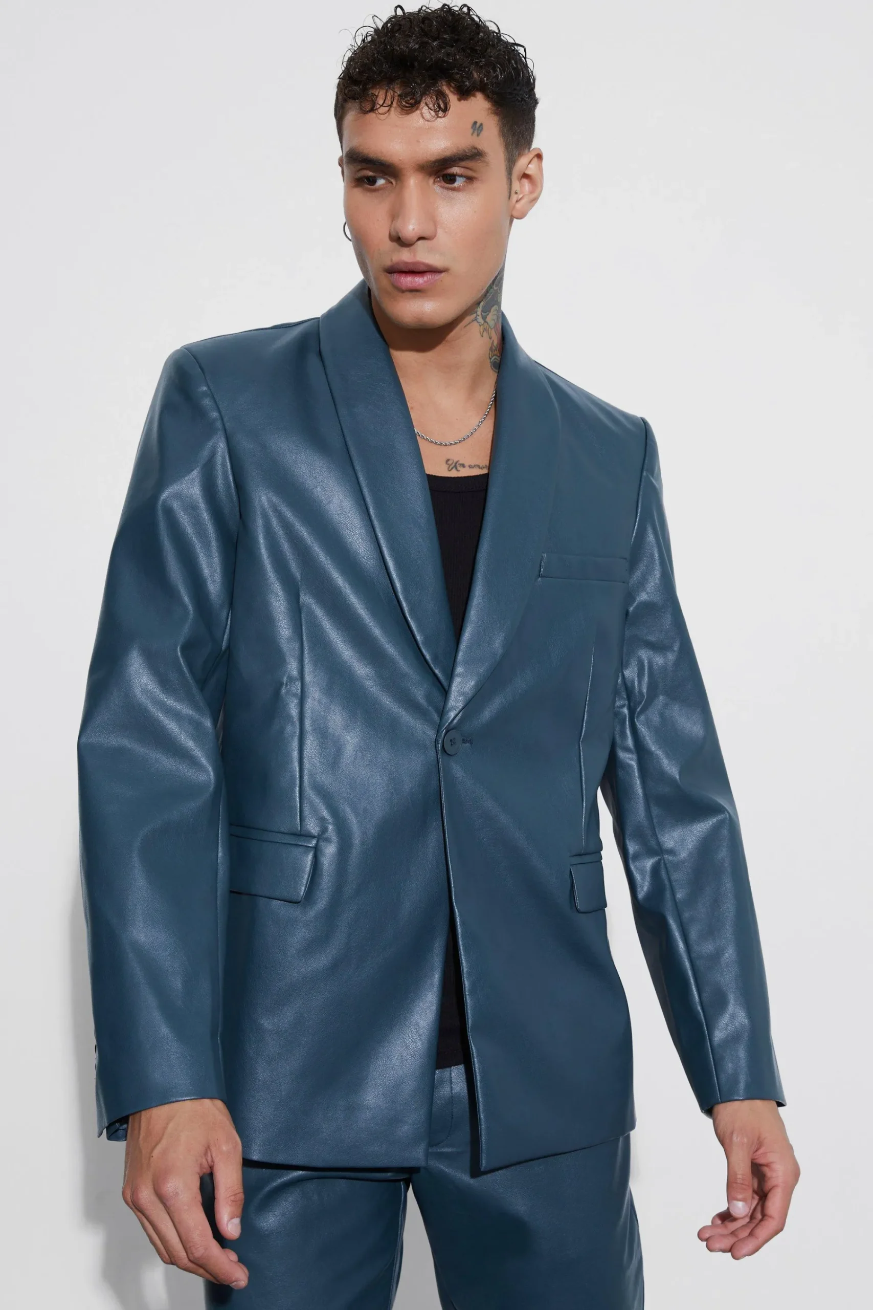 boohooMAN Oversized Shawl Collar Pu Blazer | UK| Suits & Tailoring