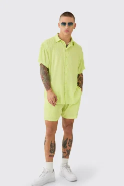 boohooMAN Oversized Short Sleeve Cheese Cloth Shirt And Short Set | UK| Sets & Co-Ords