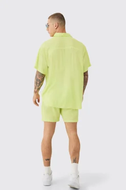 boohooMAN Oversized Short Sleeve Cheese Cloth Shirt And Short Set | UK| Sets & Co-Ords