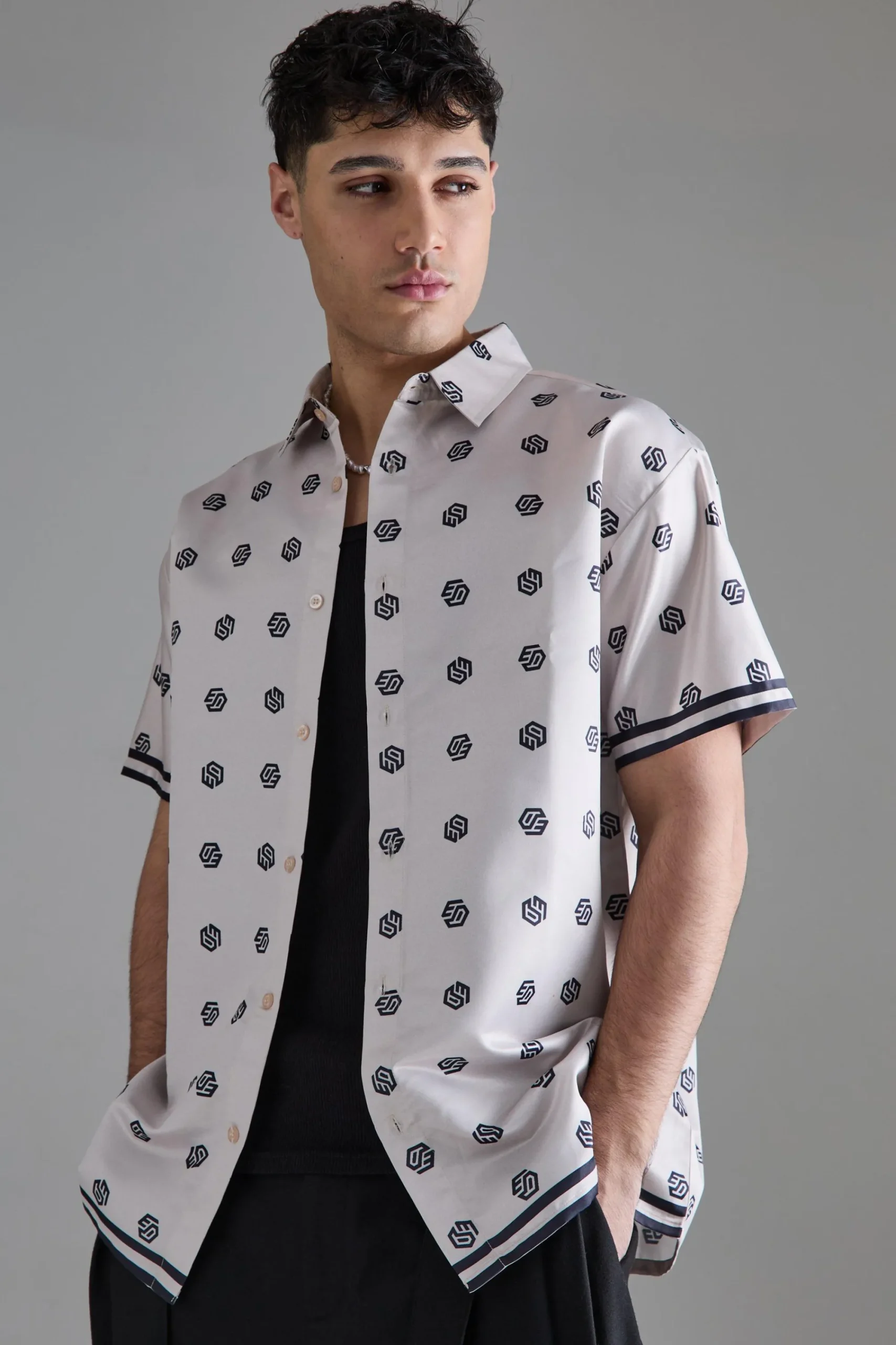 boohooMAN Oversized Short Sleeve Detailed Satin Shirt | UK| Shirts