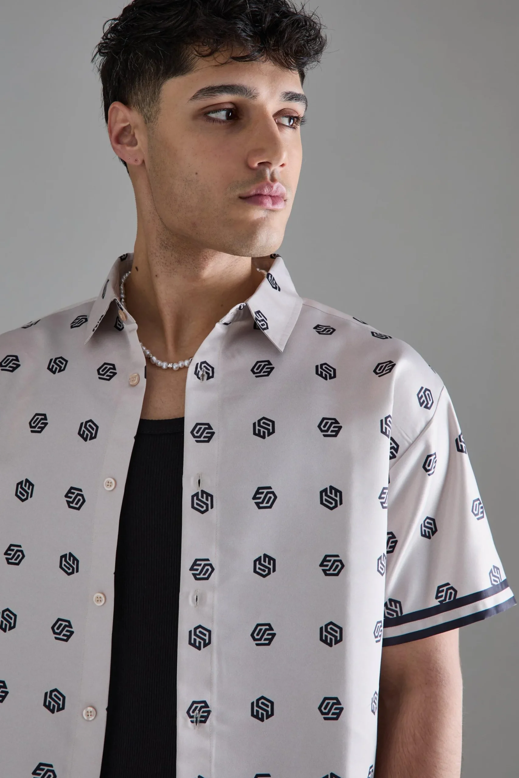 boohooMAN Oversized Short Sleeve Detailed Satin Shirt | UK| Shirts