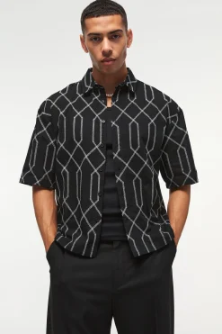 Oversized Short Sleeve Embroidered Boxy Shirt | UK^boohooMAN Sale