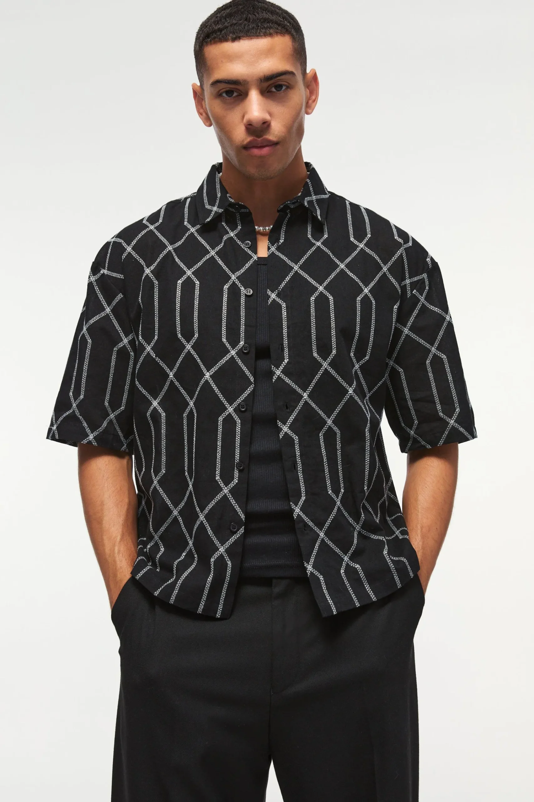 Oversized Short Sleeve Embroidered Boxy Shirt | UK^boohooMAN Sale