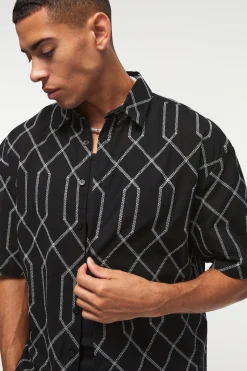 Oversized Short Sleeve Embroidered Boxy Shirt | UK^boohooMAN Sale