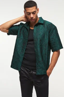 Oversized Short Sleeve Floral Jacquard Shirt | UK^boohooMAN Hot