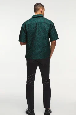 Oversized Short Sleeve Floral Jacquard Shirt | UK^boohooMAN Hot