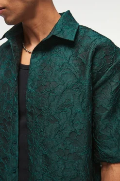 Oversized Short Sleeve Floral Jacquard Shirt | UK^boohooMAN Hot