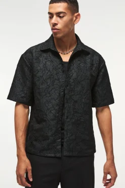 Oversized Short Sleeve Floral Jacquard Shirt | UK^boohooMAN Best