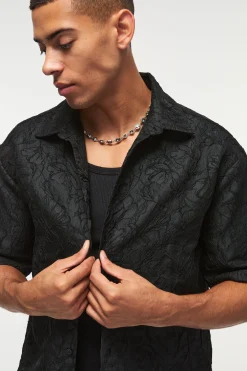 Oversized Short Sleeve Floral Jacquard Shirt | UK^boohooMAN Best