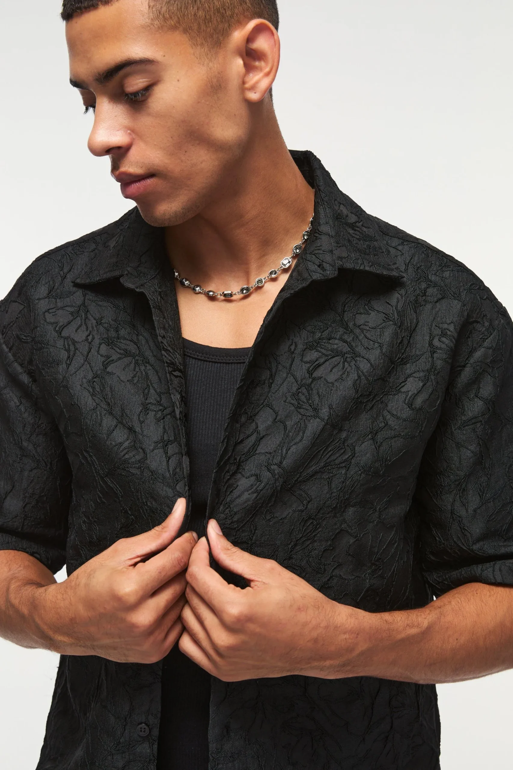 Oversized Short Sleeve Floral Jacquard Shirt | UK^boohooMAN Best