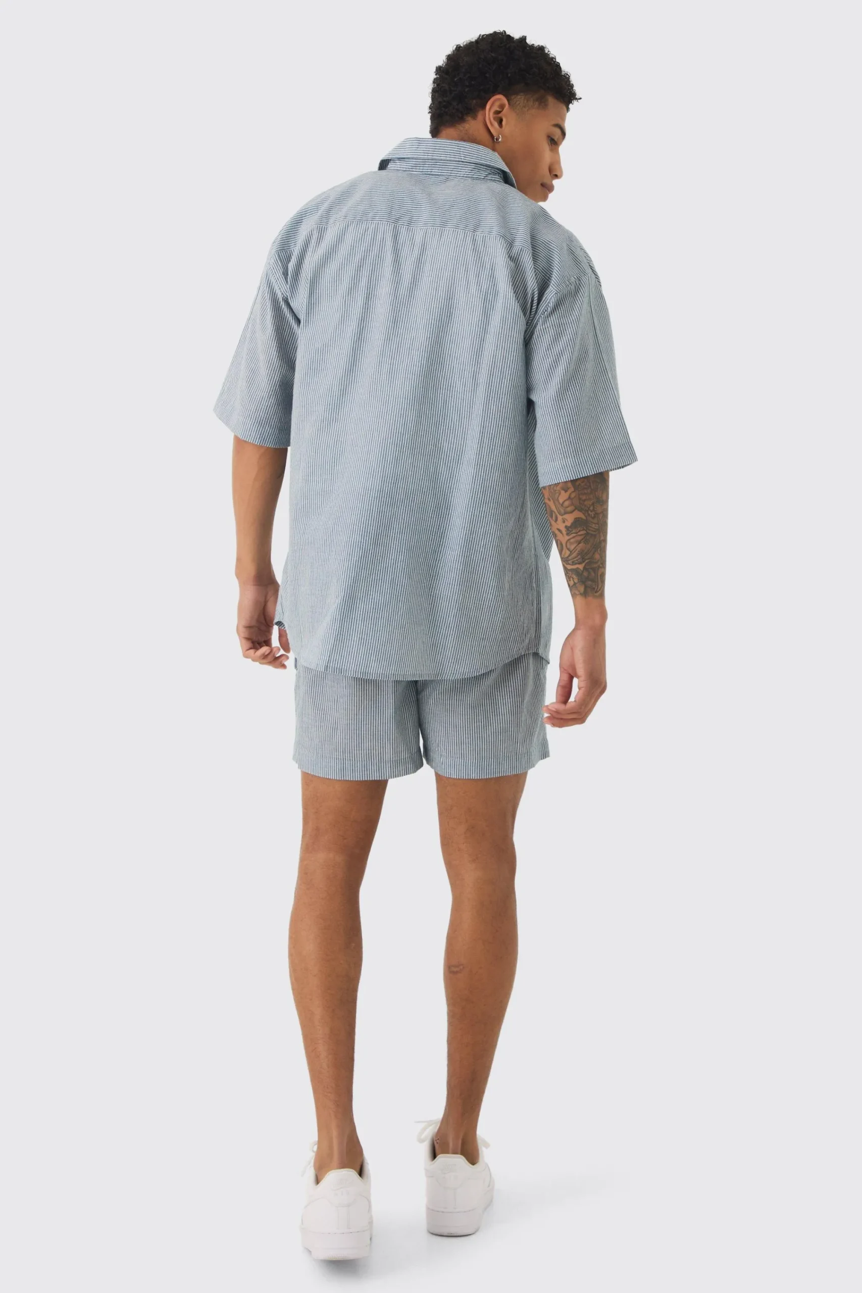 boohooMAN Oversized Short Sleeve Linen Look Shirt & Short Set In | UK| Sets & Co-Ords