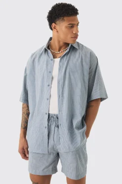 boohooMAN Oversized Short Sleeve Linen Look Shirt & Short Set In | UK| Sets & Co-Ords