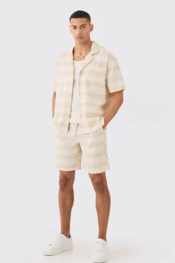 boohooMAN Oversized Short Sleeve Open Weave Shirt & Short Set | UK| Sets & Co-Ords