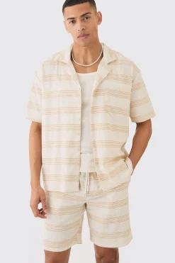 boohooMAN Oversized Short Sleeve Open Weave Shirt & Short Set | UK| Sets & Co-Ords