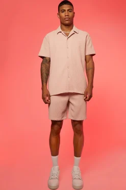 boohooMAN Oversized Short Sleeve Pleated Shirt And Short | UK| Sets & Co-Ords