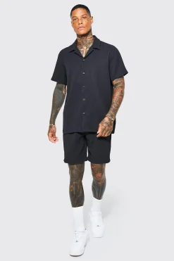 boohooMAN Oversized Short Sleeve Pleated Shirt And Short | UK| Sets & Co-Ords