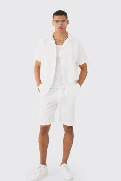 boohooMAN Oversized Short Sleeve Pleated Shirt And Short | UK| Sets & Co-Ords