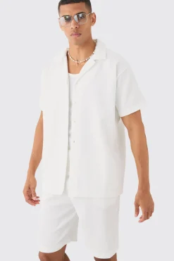 boohooMAN Oversized Short Sleeve Pleated Shirt And Short | UK| Sets & Co-Ords
