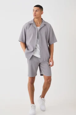 boohooMAN Oversized Short Sleeve Pleated Shirt And Short | UK| Sets & Co-Ords