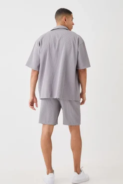 boohooMAN Oversized Short Sleeve Pleated Shirt And Short | UK| Sets & Co-Ords