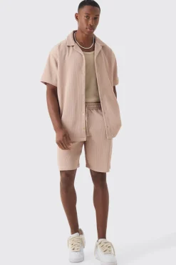 boohooMAN Oversized Short Sleeve Pleated Shirt And Short | UK| Sets & Co-Ords